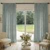 Sage green custom cotton-linen semi-blackout curtains.
